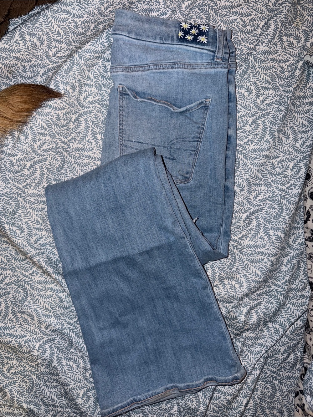 American Eagle Outfitters Light Blue Flare Jeans with Daisy Patch